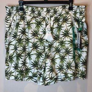 NWT Briggs Green Tropical Palm Tree Print Linen Blend Shorts Womens Size XL